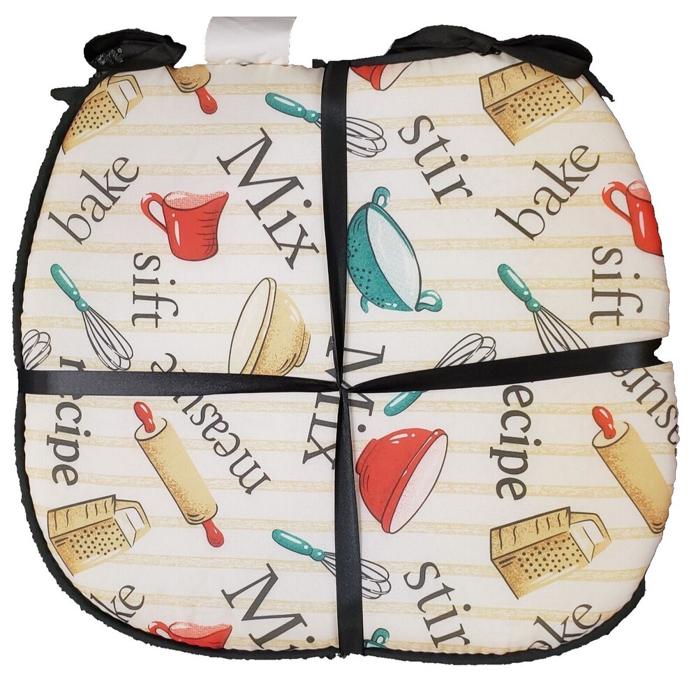 Set of 4 CHAIR PADS CUSHIONS w/ black strings, 15" x 15", BAKING SUPPLIES by BH